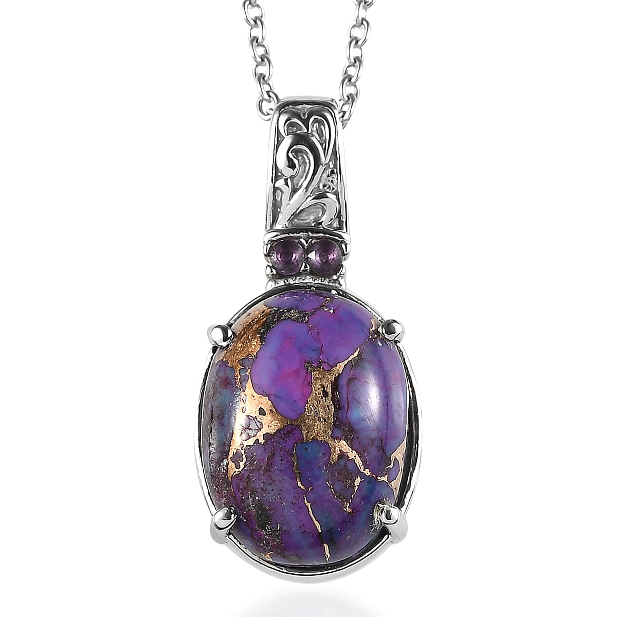 EverTrue Mojave Purple Turquoise and African Amethyst 11.10 ctw Pendant Necklace in Stainless Steel 20 Inches 