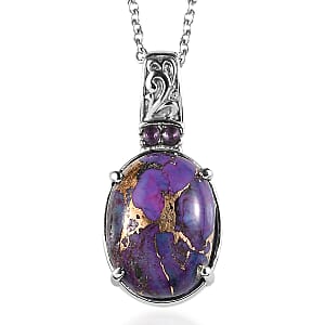 EverTrue Mojave Purple Turquoise and African Amethyst 11.10 ctw Pendant Necklace in Stainless Steel 20 Inches 