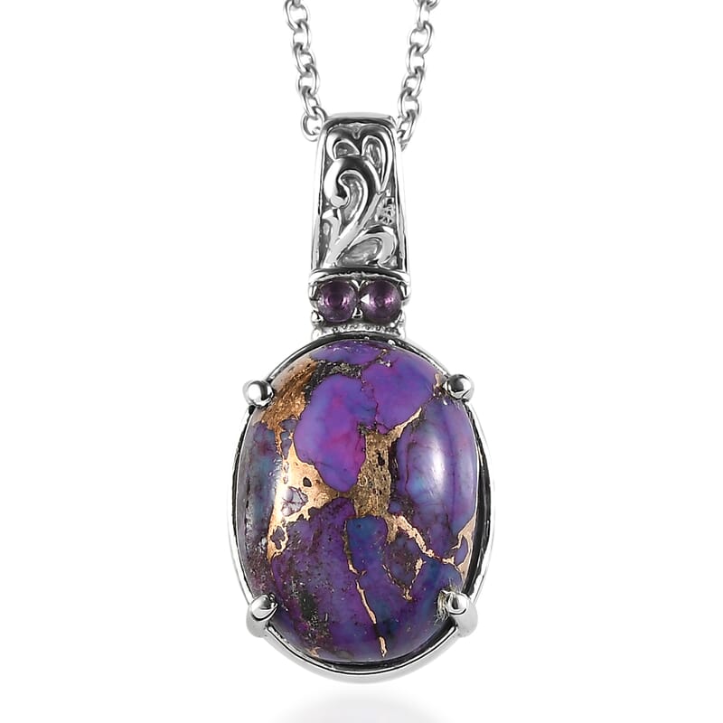 EverTrue Mojave Purple Turquoise and African Amethyst 11.10 ctw Pendant Necklace in Stainless Steel 20 Inches 