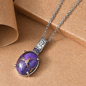 EverTrue Mojave Purple Turquoise and African Amethyst 11.10 ctw Pendant Necklace in Stainless Steel 20 Inches 