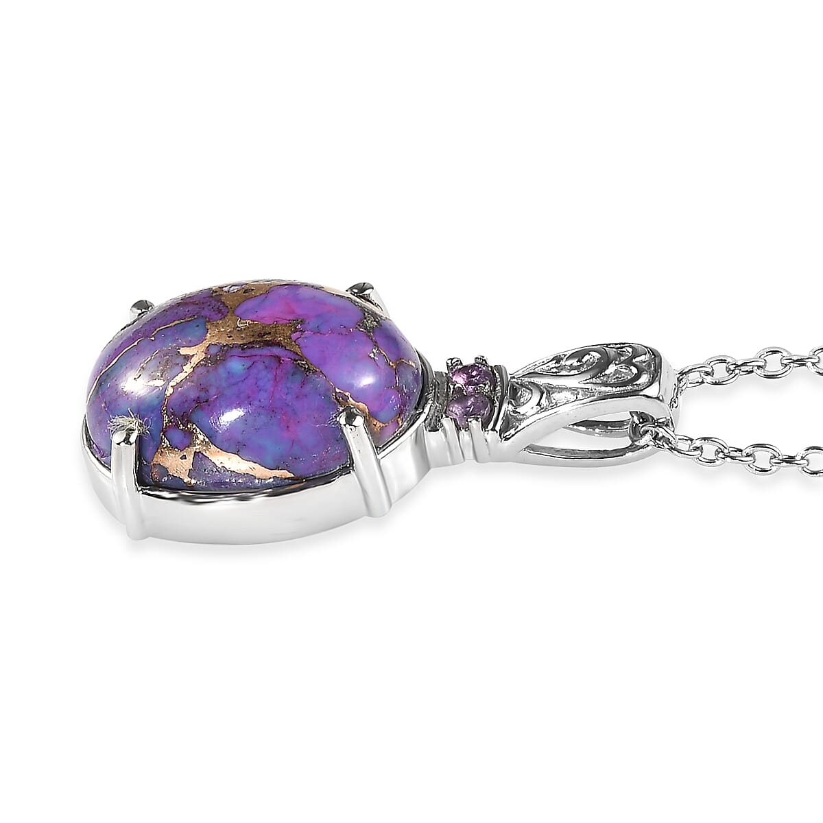 EverTrue Mojave Purple Turquoise and African Amethyst 11.10 ctw Pendant Necklace in Stainless Steel 20 Inches 