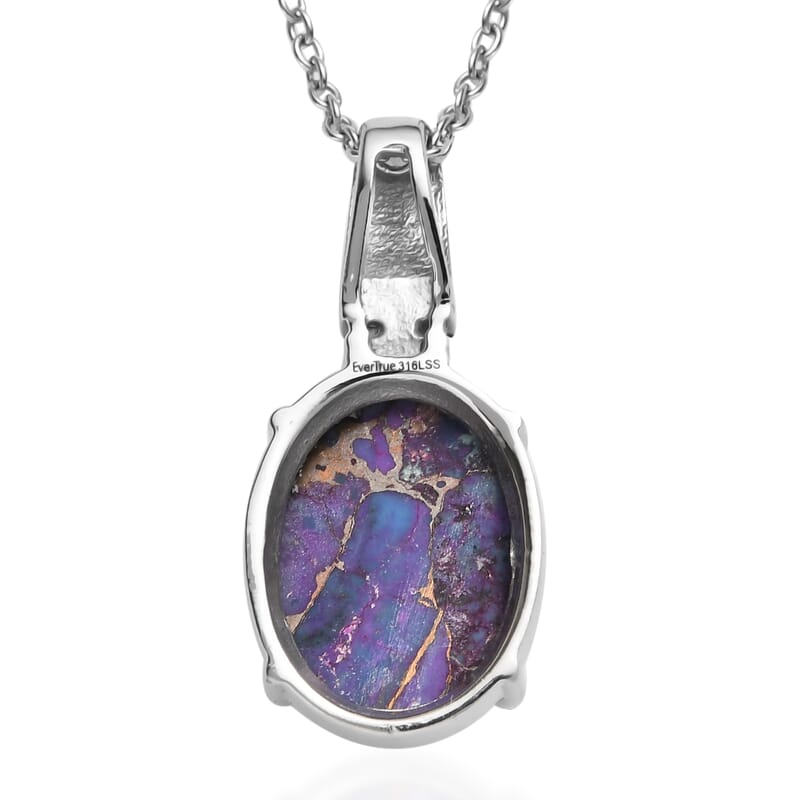 EverTrue Mojave Purple Turquoise and African Amethyst 11.10 ctw Pendant Necklace in Stainless Steel 20 Inches 