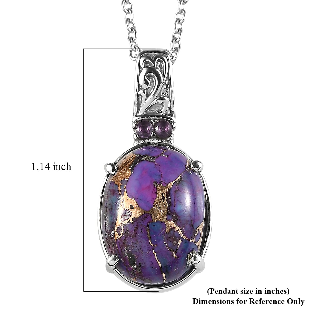 EverTrue Mojave Purple Turquoise and African Amethyst 11.10 ctw Pendant Necklace in Stainless Steel 20 Inches 