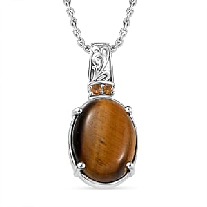 EverTrue Tiger's Eye and Brazilian Citrine 11.10 ctw Pendant Necklace in Stainless Steel 20 Inches 