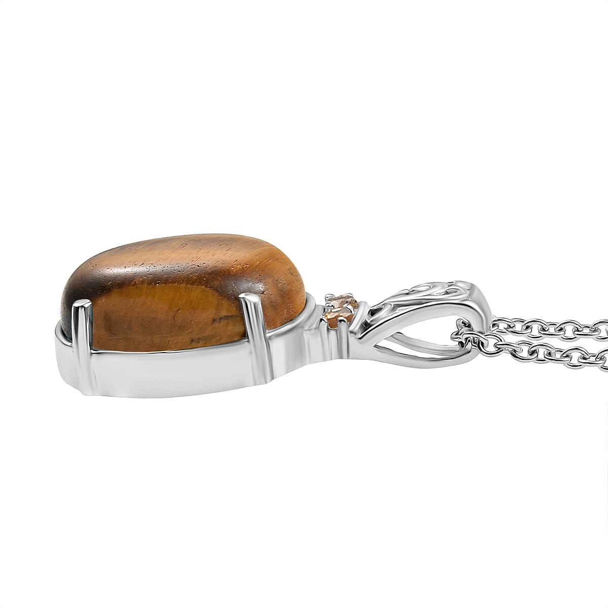 EverTrue Tiger's Eye and Brazilian Citrine 11.10 ctw Pendant Necklace in Stainless Steel 20 Inches 