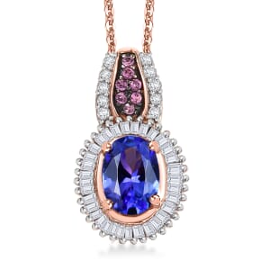 D'Joy Premium Tanzanite, Pink Spinel and Diamond 1.10 ctw Sunrise Pendant Necklace in 18K Vermeil Rose Gold Over Sterling Silver 20 Inches