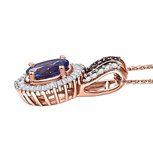 D'Joy Premium Tanzanite, Pink Spinel and Diamond 1.10 ctw Sunrise Pendant Necklace in 18K Vermeil Rose Gold Over Sterling Silver 20 Inches