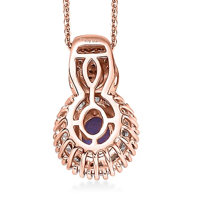 D'Joy Premium Tanzanite, Pink Spinel and Diamond 1.10 ctw Sunrise Pendant Necklace in 18K Vermeil Rose Gold Over Sterling Silver 20 Inches