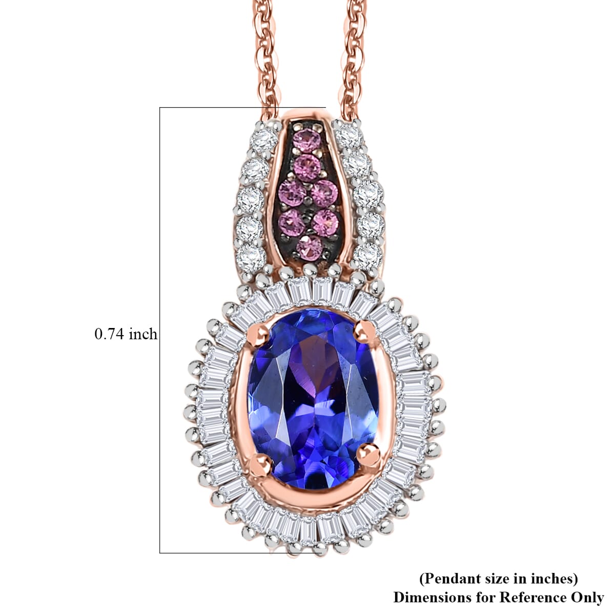 D'Joy Premium Tanzanite, Pink Spinel and Diamond 1.10 ctw Sunrise Pendant Necklace in 18K Vermeil Rose Gold Over Sterling Silver 20 Inches image number 6