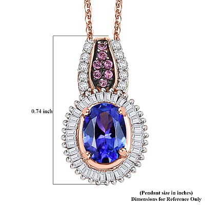 D'Joy Premium Tanzanite, Pink Spinel and Diamond 1.10 ctw Sunrise Pendant Necklace in 18K Vermeil Rose Gold Over Sterling Silver 20 Inches