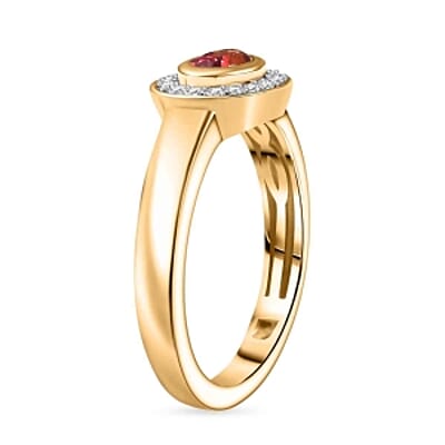Lab Created Padparadscha Sapphire and White Zircon 2.46 ctw Ring (Size 9.0) and Pendant in Vermeil YG Over Sterling Silver
