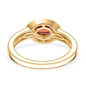 Lab Created Padparadscha Sapphire and White Zircon 2.46 ctw Ring (Size 9.0) and Pendant in Vermeil YG Over Sterling Silver