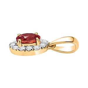 Lab Created Padparadscha Sapphire and White Zircon 2.46 ctw Ring (Size 9.0) and Pendant in Vermeil YG Over Sterling Silver