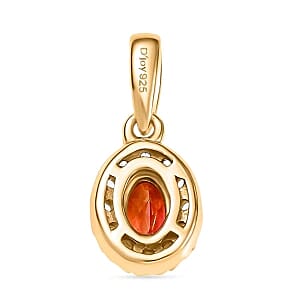 Lab Created Padparadscha Sapphire and White Zircon 2.46 ctw Ring (Size 9.0) and Pendant in Vermeil YG Over Sterling Silver
