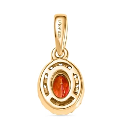 Lab Created Padparadscha Sapphire and White Zircon 2.46 ctw Ring (Size 9.0) and Pendant in Vermeil YG Over Sterling Silver
