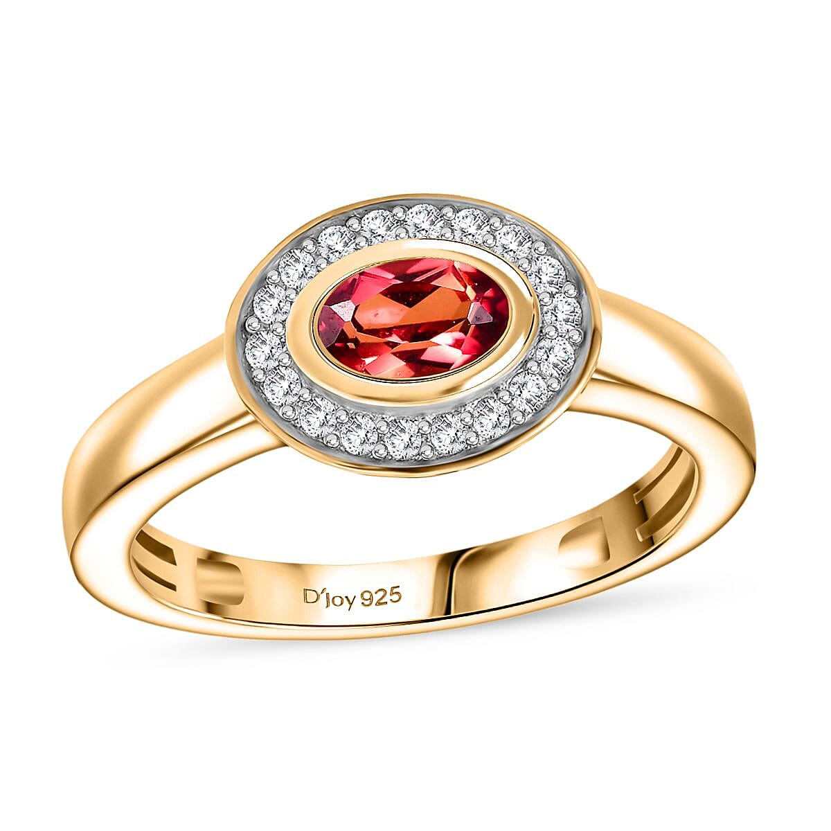 Lab Created Padparadscha Sapphire and White Zircon 2.46 ctw Ring (Size 10.0) and Pendant in Vermeil YG Over Sterling Silver