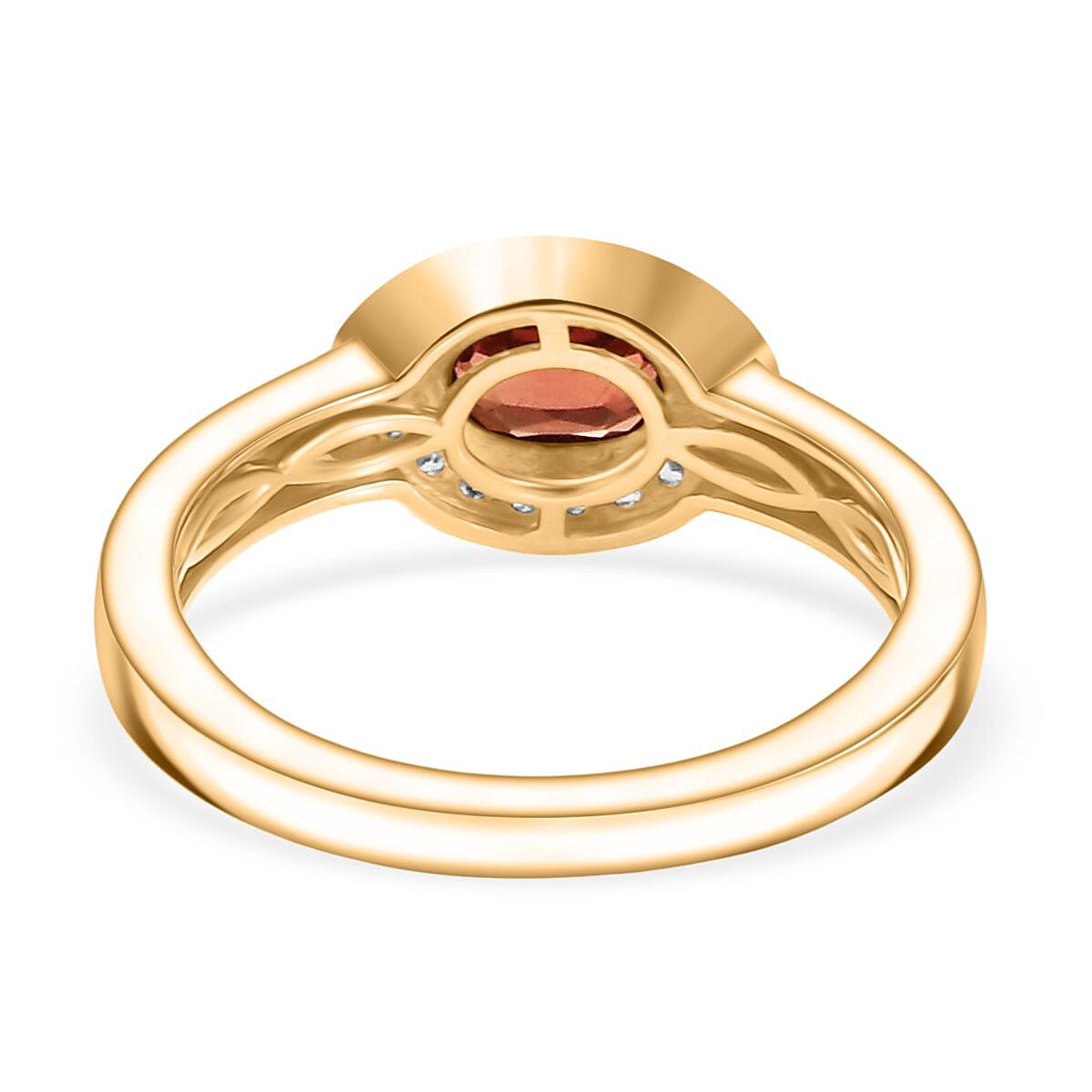 Lab Created Padparadscha Sapphire and White Zircon 2.46 ctw Ring (Size 10.0) and Pendant in Vermeil YG Over Sterling Silver