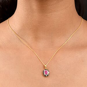 D'Joy Premium Royal Ruby and Multi Diamond 1.20 ctw Firecracker Pendant Necklace in 18K Vermeil Yellow Gold Over Sterling Silver 20 Inches