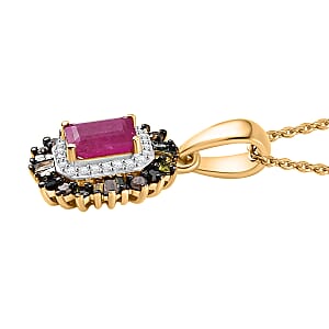 D'Joy Premium Royal Ruby and Multi Diamond 1.20 ctw Firecracker Pendant Necklace in 18K Vermeil Yellow Gold Over Sterling Silver 20 Inches