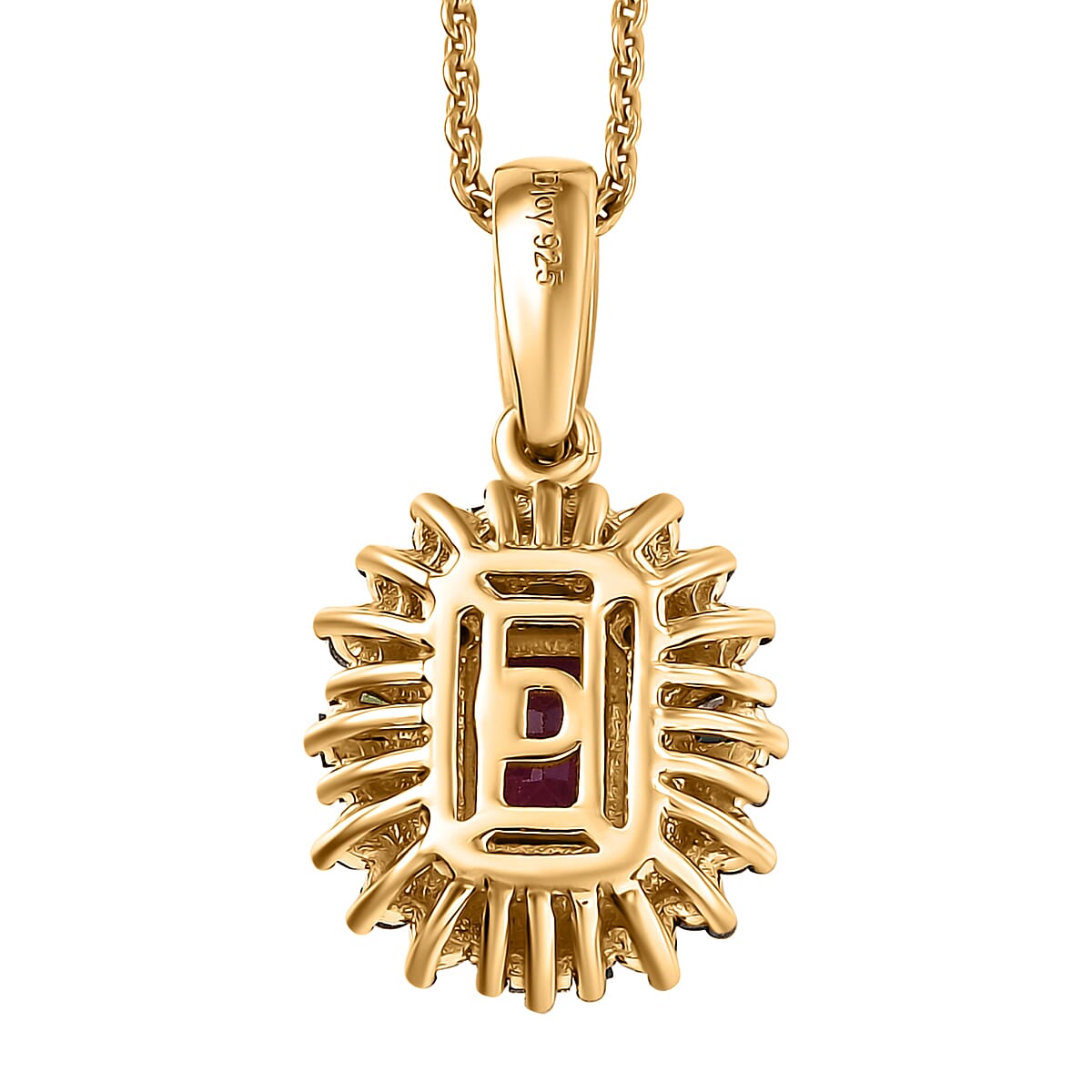 D'Joy Premium Royal Ruby and Multi Diamond 1.20 ctw Firecracker Pendant Necklace in 18K Vermeil Yellow Gold Over Sterling Silver 20 Inches image number 4