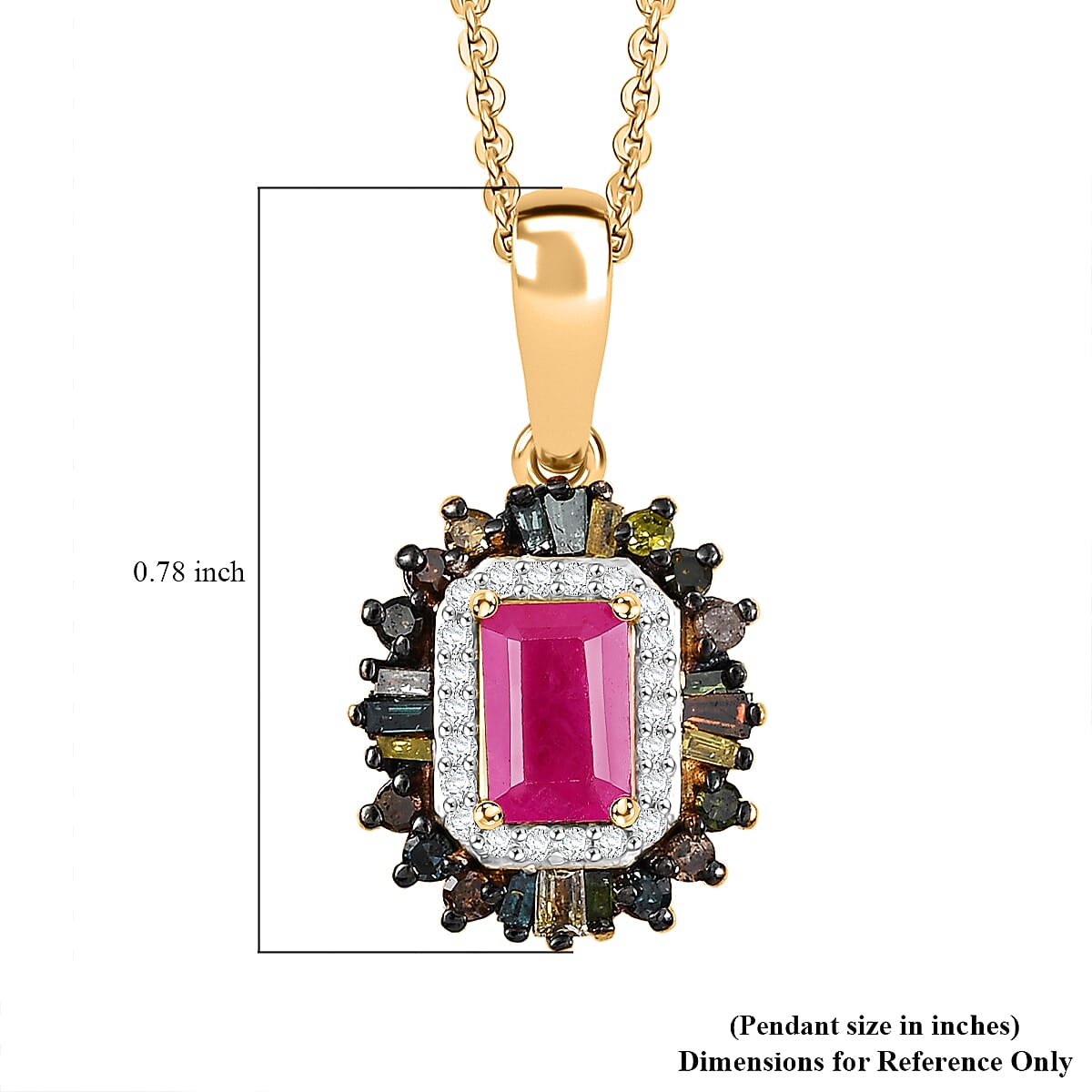 D'Joy Premium Royal Ruby and Multi Diamond 1.20 ctw Firecracker Pendant Necklace in 18K Vermeil Yellow Gold Over Sterling Silver 20 Inches image number 5