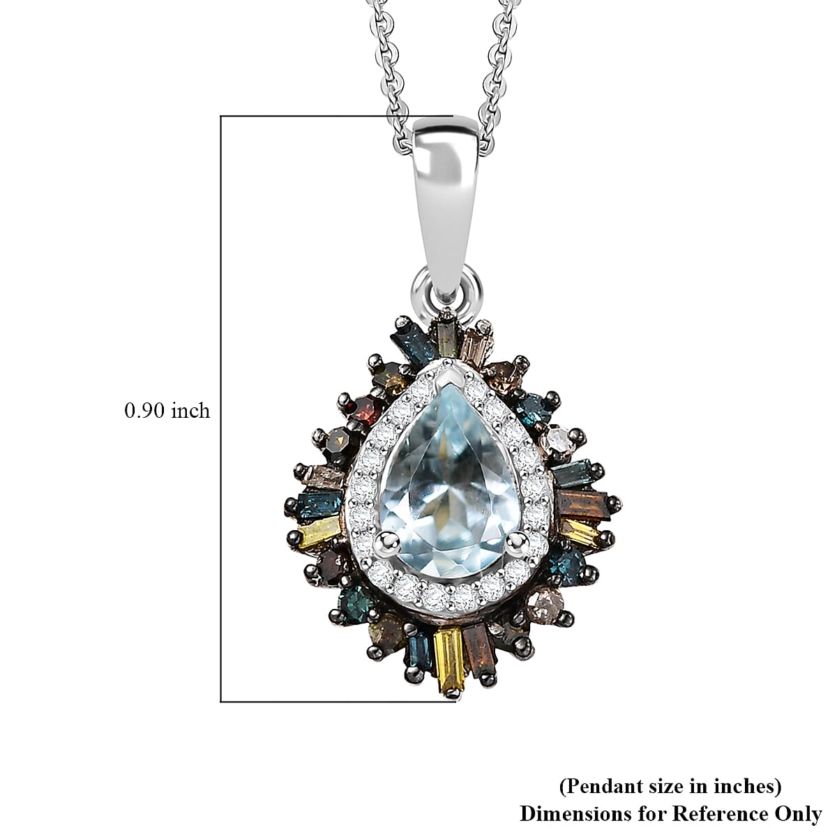 D'Joy Santa Maria Aquamarine and Multi Diamond 1.00 ctw Pendant Necklace 20 Inches in Rhodium Over Sterling Silver image number 5
