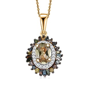 D'Joy Premium Turkizite and Multi Diamond 1.30 ctw Pendant Necklace 20 Inches in 18K Vermeil Yellow Gold Over Sterling Silver