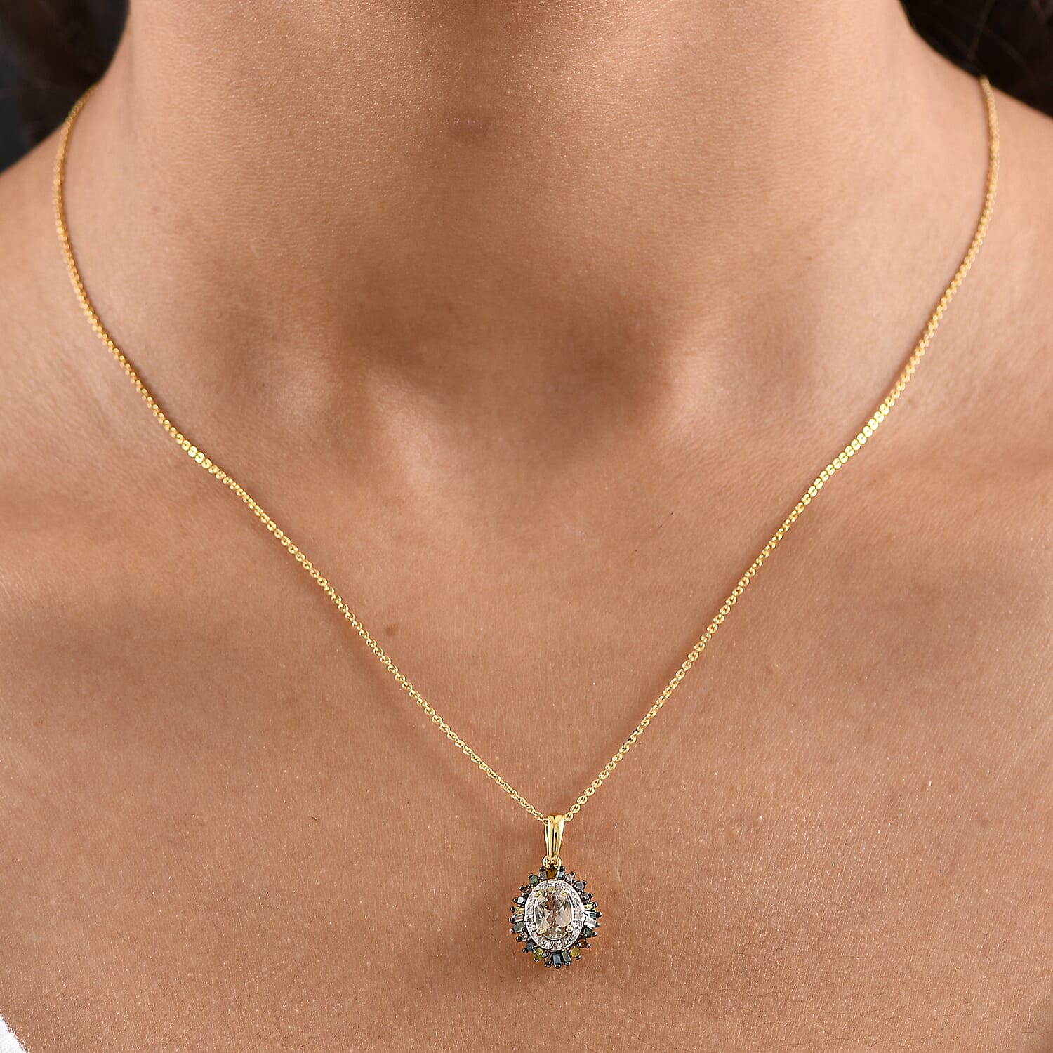 D'Joy Premium Turkizite and Multi Diamond 1.30 ctw Firecracker Pendant Necklace 20 Inches in 18K Vermeil Yellow Gold Over Sterling Silver