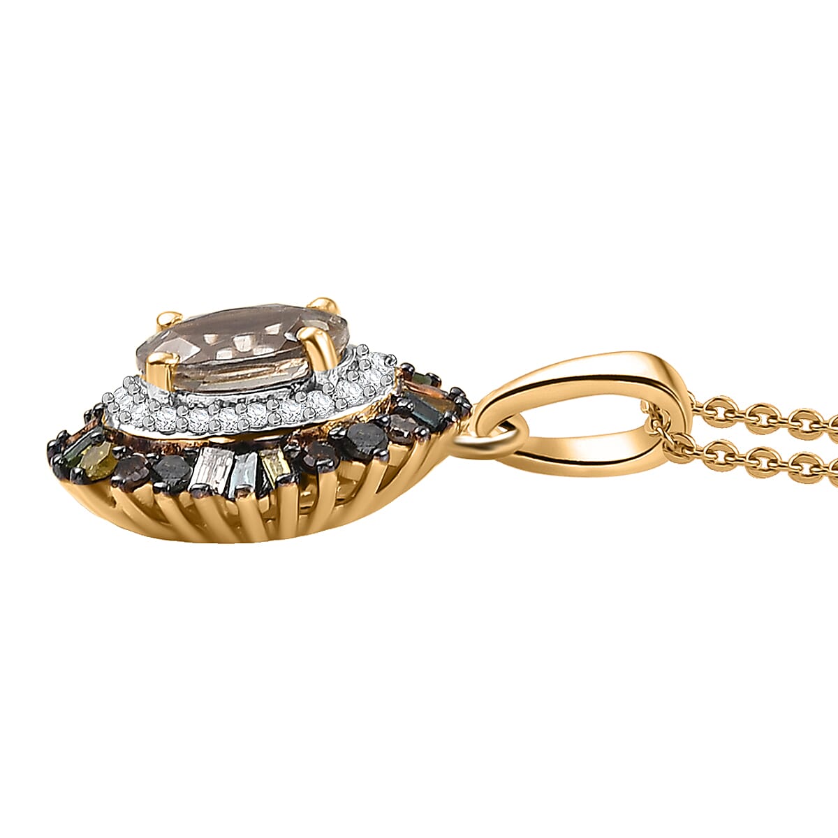 D'Joy Premium Turkizite and Multi Diamond 1.30 ctw Pendant Necklace 20 Inches in 18K Vermeil Yellow Gold Over Sterling Silver image number 3