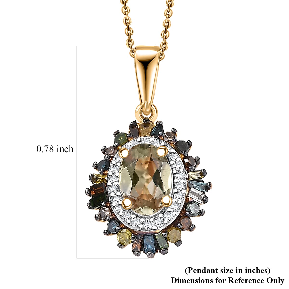 D'Joy Premium Turkizite and Multi Diamond 1.30 ctw Firecracker Pendant Necklace 20 Inches in 18K Vermeil Yellow Gold Over Sterling Silver