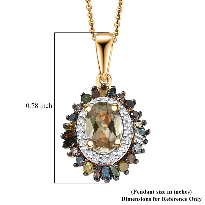 D'Joy Premium Turkizite and Multi Diamond 1.30 ctw Firecracker Pendant Necklace 20 Inches in 18K Vermeil Yellow Gold Over Sterling Silver