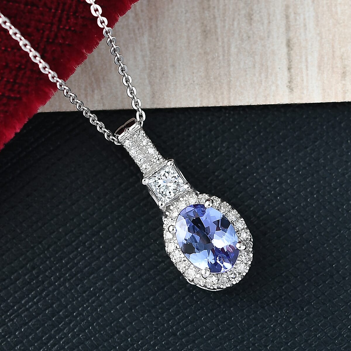 D'Joy Tanzanite and Lab Grown Diamond 1.80 ctw Pendant Necklace in Rhodium Over Sterling Silver 20 Inches image number 1