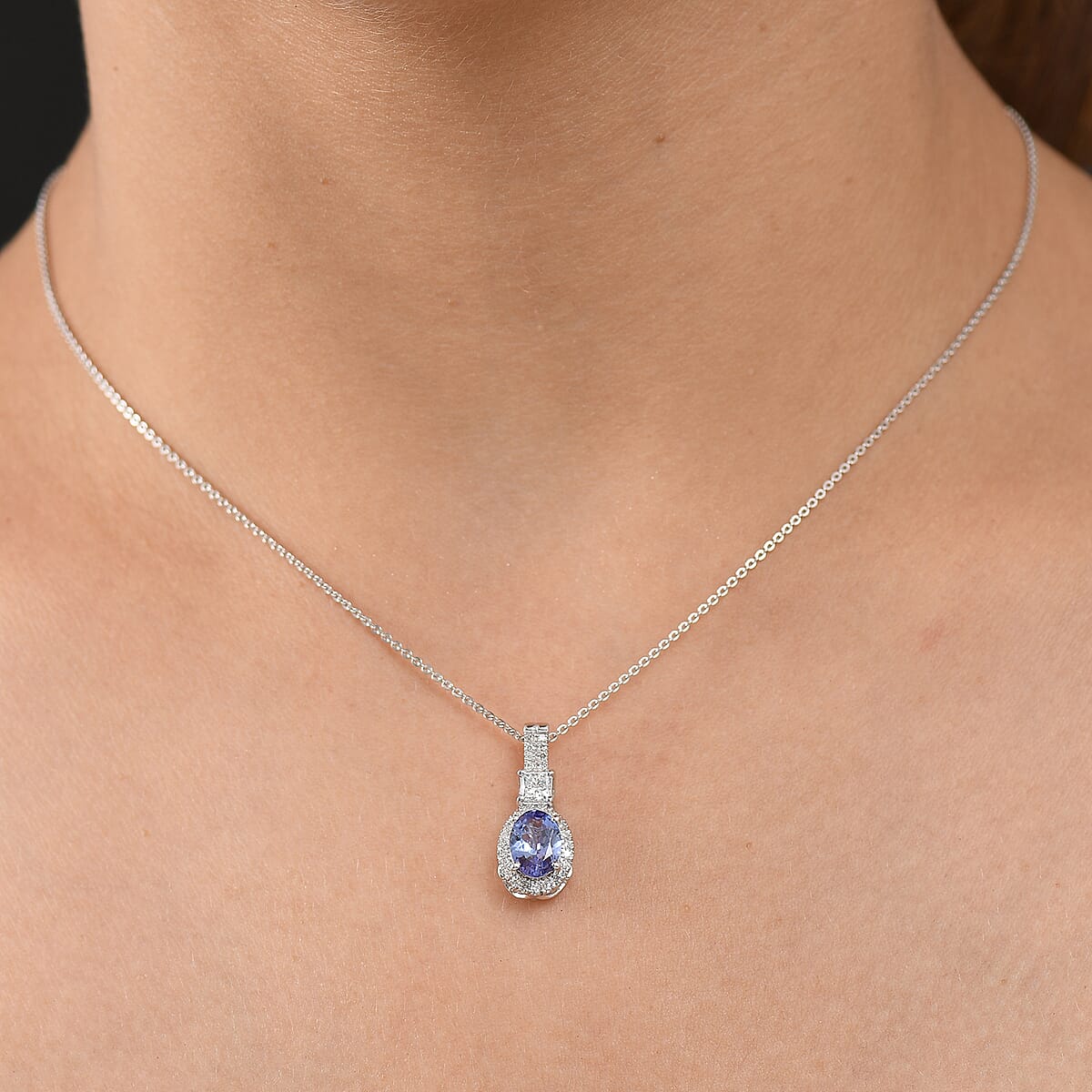 D'Joy Tanzanite and Lab Grown Diamond 1.80 ctw Pendant Necklace in Rhodium Over Sterling Silver 20 Inches image number 2