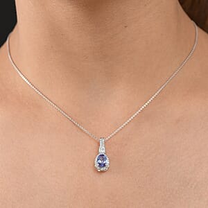 D'Joy Premium Tanzanite and Lab Grown Diamond 1.80 ctw Pendant Necklace in Rhodium Over Sterling Silver 20 Inches