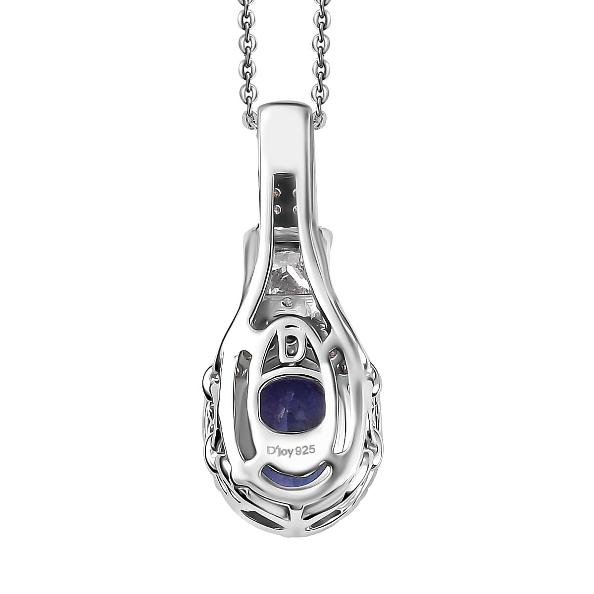 D'Joy Premium Tanzanite and Lab Grown Diamond 1.80 ctw Pendant Necklace in Rhodium Over Sterling Silver 20 Inches