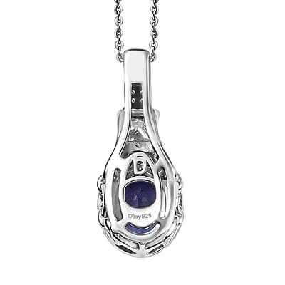 D'Joy Premium Tanzanite and Lab Grown Diamond 1.80 ctw Pendant Necklace in Rhodium Over Sterling Silver 20 Inches