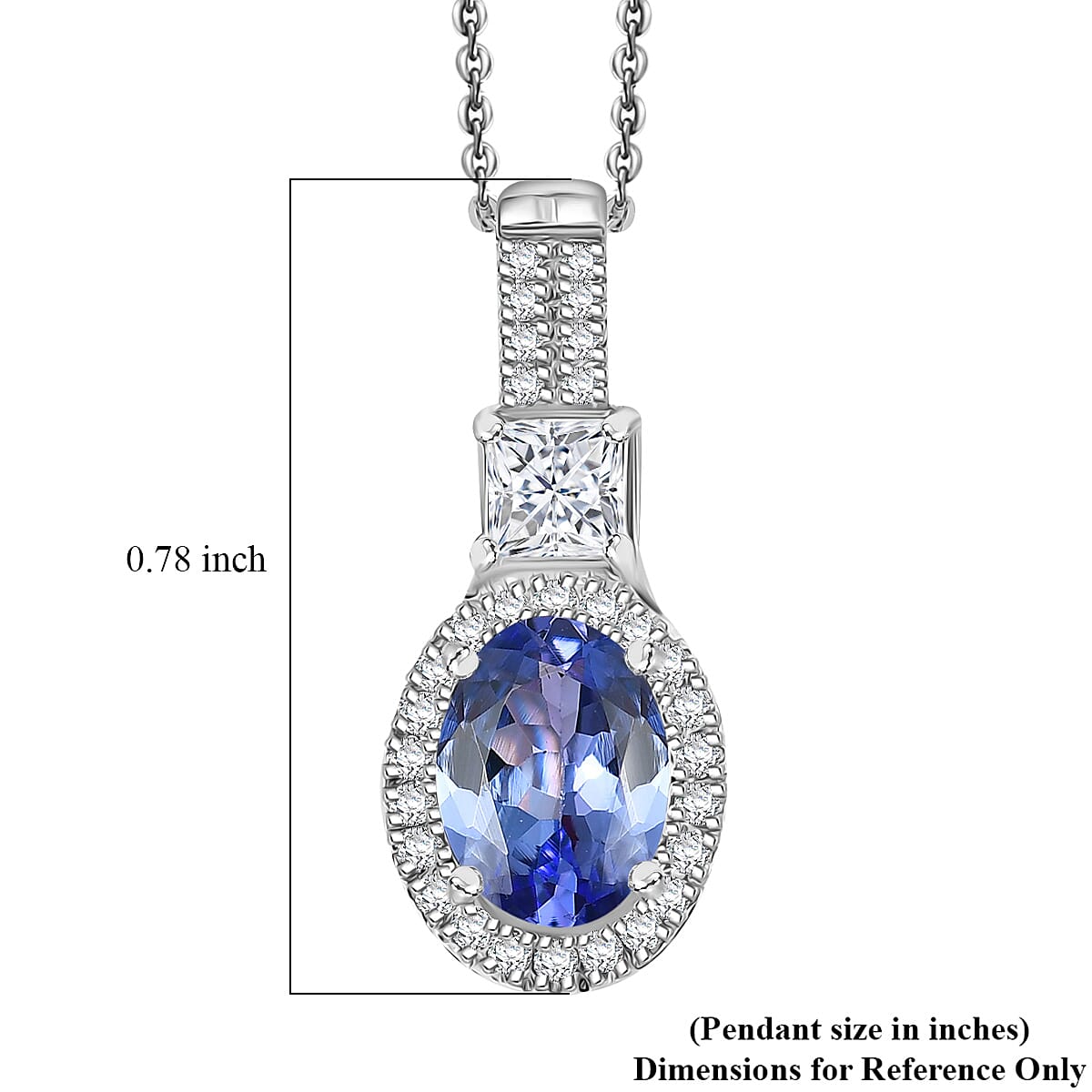 D'Joy Premium Tanzanite and Lab Grown Diamond 1.80 ctw Pendant Necklace in Rhodium Over Sterling Silver 20 Inches