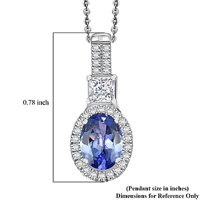 D'Joy Premium Tanzanite and Lab Grown Diamond 1.80 ctw Pendant Necklace in Rhodium Over Sterling Silver 20 Inches