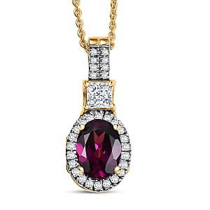 D'Joy Radiant Ember Garnet and Lab Grown Diamond 2.00 ctw Pendant Necklace in 18K Vermeil Yellow Gold Over Sterling Silver 20 Inches