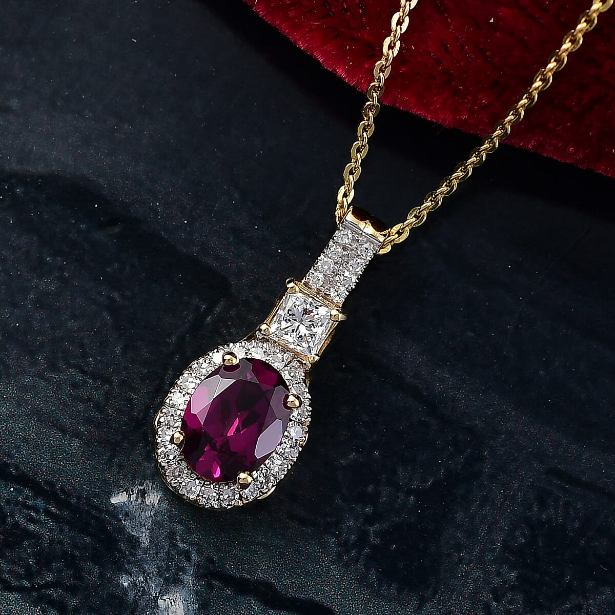 D'Joy Radiant Ember Garnet and Lab Grown Diamond 2.00 ctw Pendant Necklace in 18K Vermeil Yellow Gold Over Sterling Silver 20 Inches image number 1