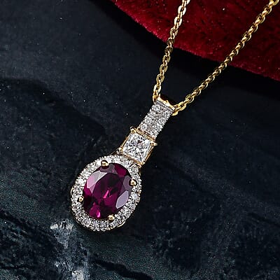 D'Joy Premium Radiant Ember Garnet and Lab Grown Diamond 2.00 ctw Pendant Necklace in 18K Vermeil Yellow Gold Over Sterling Silver 20 Inches