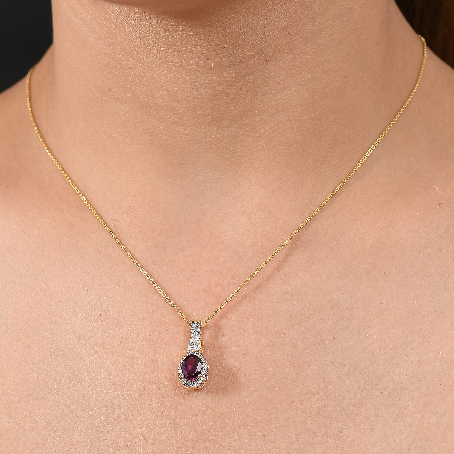 D'Joy Premium Radiant Ember Garnet and Lab Grown Diamond 2.00 ctw Pendant Necklace in 18K Vermeil Yellow Gold Over Sterling Silver 20 Inches
