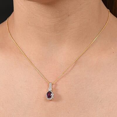 D'Joy Premium Radiant Ember Garnet and Lab Grown Diamond 2.00 ctw Pendant Necklace in 18K Vermeil Yellow Gold Over Sterling Silver 20 Inches