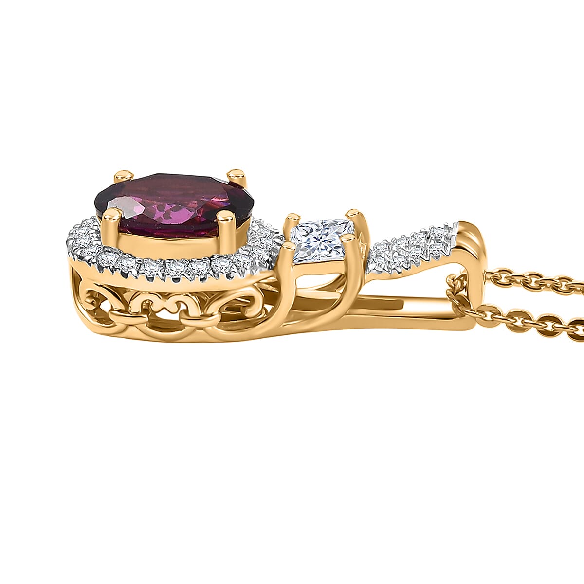D'Joy Radiant Ember Garnet and Lab Grown Diamond 2.00 ctw Pendant Necklace in 18K Vermeil Yellow Gold Over Sterling Silver 20 Inches image number 3