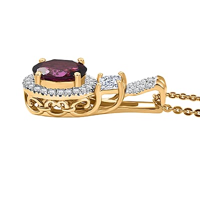 D'Joy Premium Radiant Ember Garnet and Lab Grown Diamond 2.00 ctw Pendant Necklace in 18K Vermeil Yellow Gold Over Sterling Silver 20 Inches