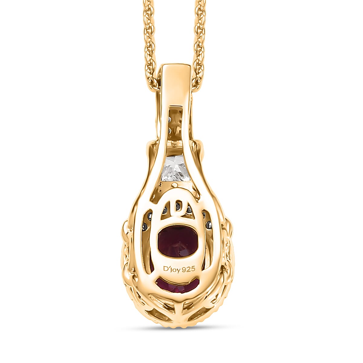 D'Joy Premium Radiant Ember Garnet and Lab Grown Diamond 2.00 ctw Pendant Necklace in 18K Vermeil Yellow Gold Over Sterling Silver 20 Inches