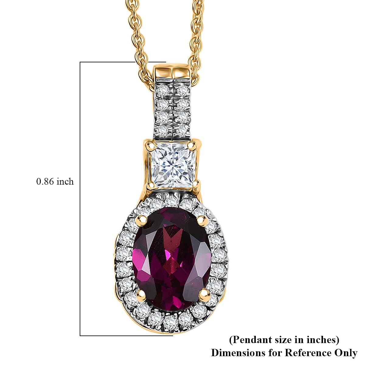 D'Joy Premium Radiant Ember Garnet and Lab Grown Diamond 2.00 ctw Pendant Necklace in 18K Vermeil Yellow Gold Over Sterling Silver 20 Inches