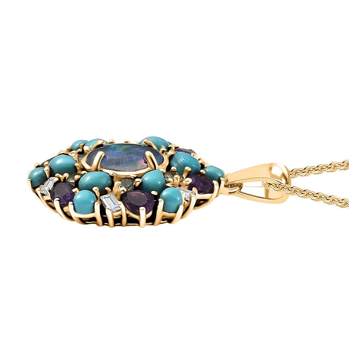 D'Joy Elysian Opal (Triplet) and Multi Gemstone 4.50 ctw Cosmic Bloom Pendant Necklace in 18K Vermeil Yellow Gold Over Sterling Silver 20 Inches image number 3