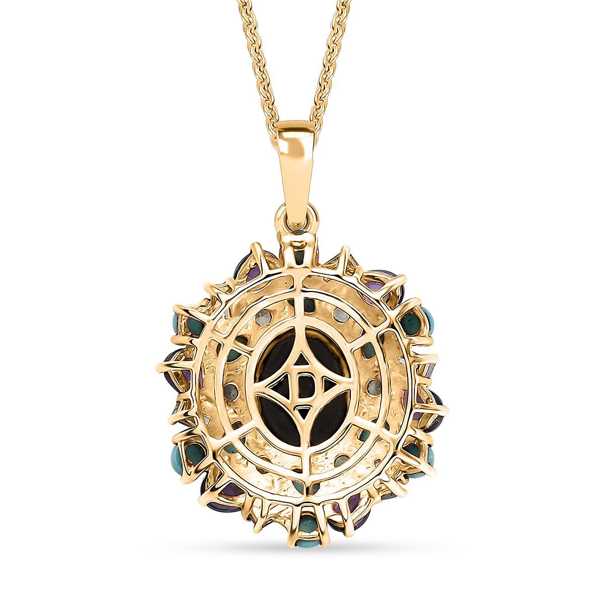 D'Joy Elysian Opal (Triplet) and Multi Gemstone 4.50 ctw Cosmic Bloom Pendant Necklace in 18K Vermeil Yellow Gold Over Sterling Silver 20 Inches image number 4
