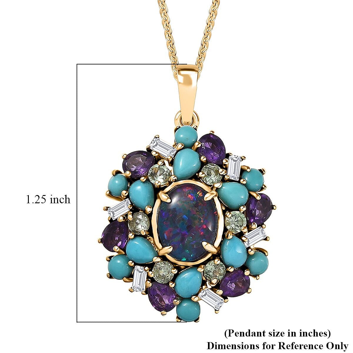 D'Joy Elysian Opal (Triplet) and Multi Gemstone 4.50 ctw Cosmic Bloom Pendant Necklace in 18K Vermeil Yellow Gold Over Sterling Silver 20 Inches image number 6